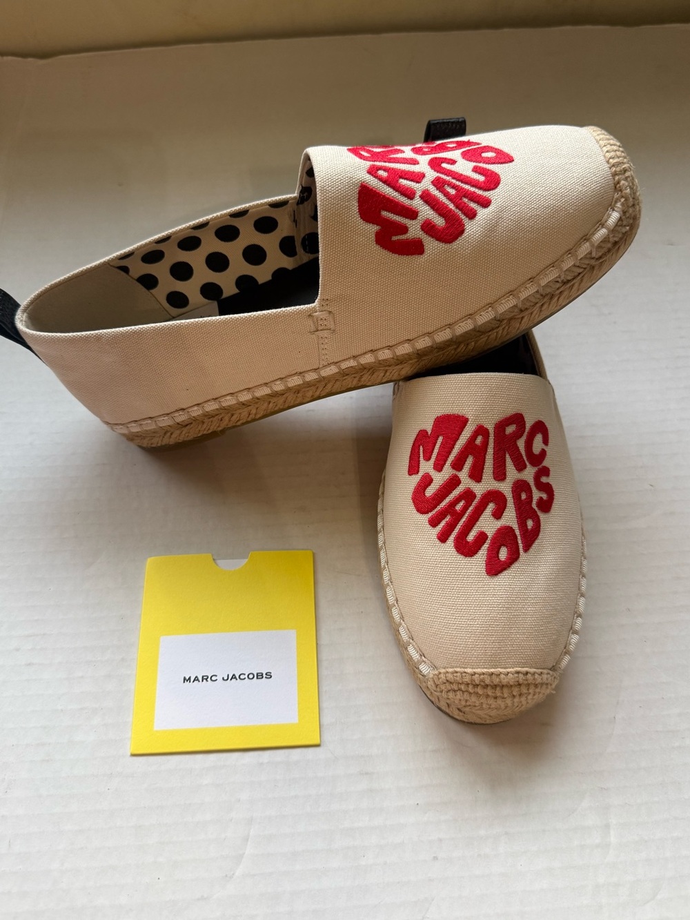 Marc Jacobs Beige Canvas Espadrilles with Red Logo Embroidery